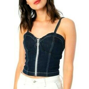 NWT JOE'S JEANS X TAYLOR HILL Indigo Denim Crop Zip Front Corset Bustier Top L